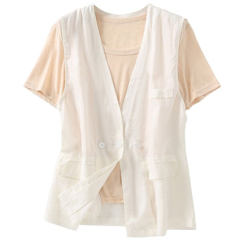 Amayria Loose Cotton Button Vest with Pockets