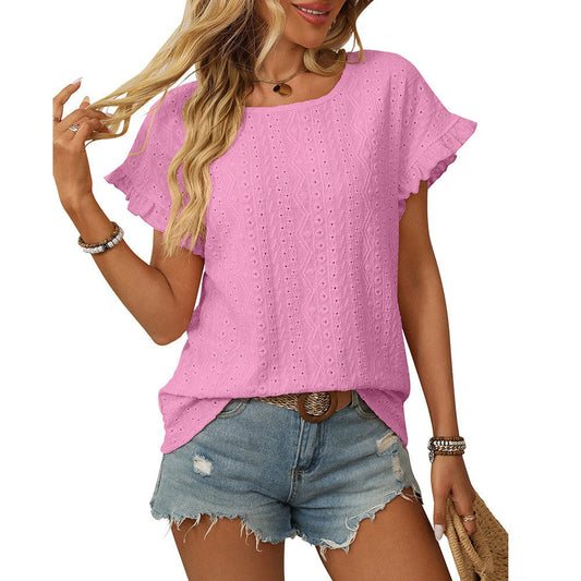 Auriselle Sweet Macaron Petal Sleeve Hollow Knit Tee