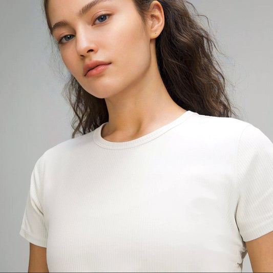 Avenira Stretch Threaded Short Sleeve Cropped Sports Top