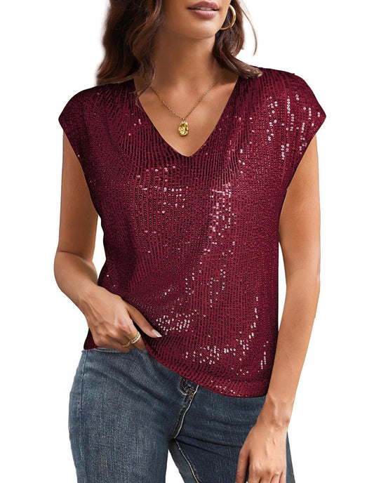Myralyn V-Neck Sequin Batwing Sleeve Top
