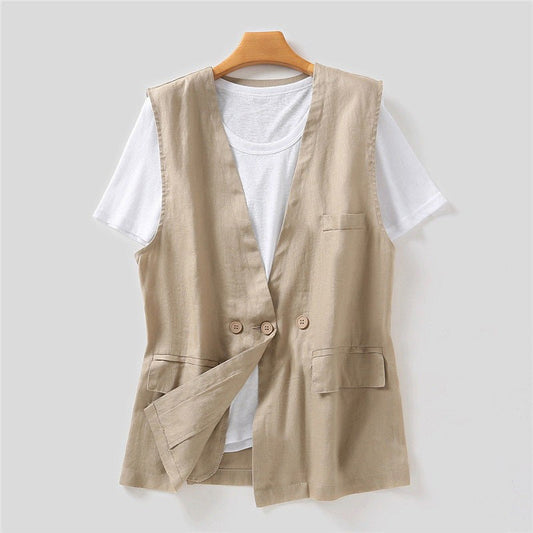 Amayria Loose Cotton Button Vest with Pockets