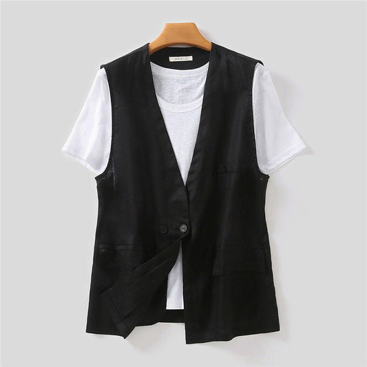 Amayria Loose Cotton Button Vest with Pockets