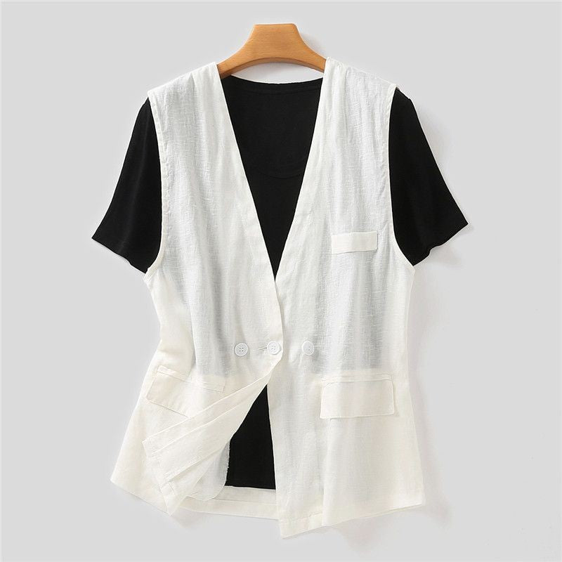 Amayria Loose Cotton Button Vest with Pockets