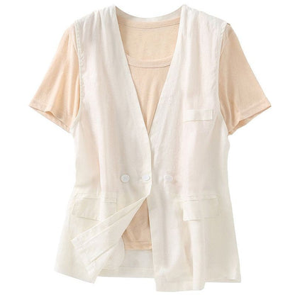 Amayria Loose Cotton Button Vest with Pockets