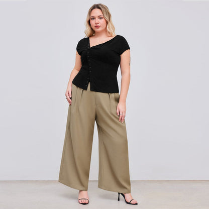 Amoria Slim Fit Diagonal Collar Buttoned Shoulder Tee