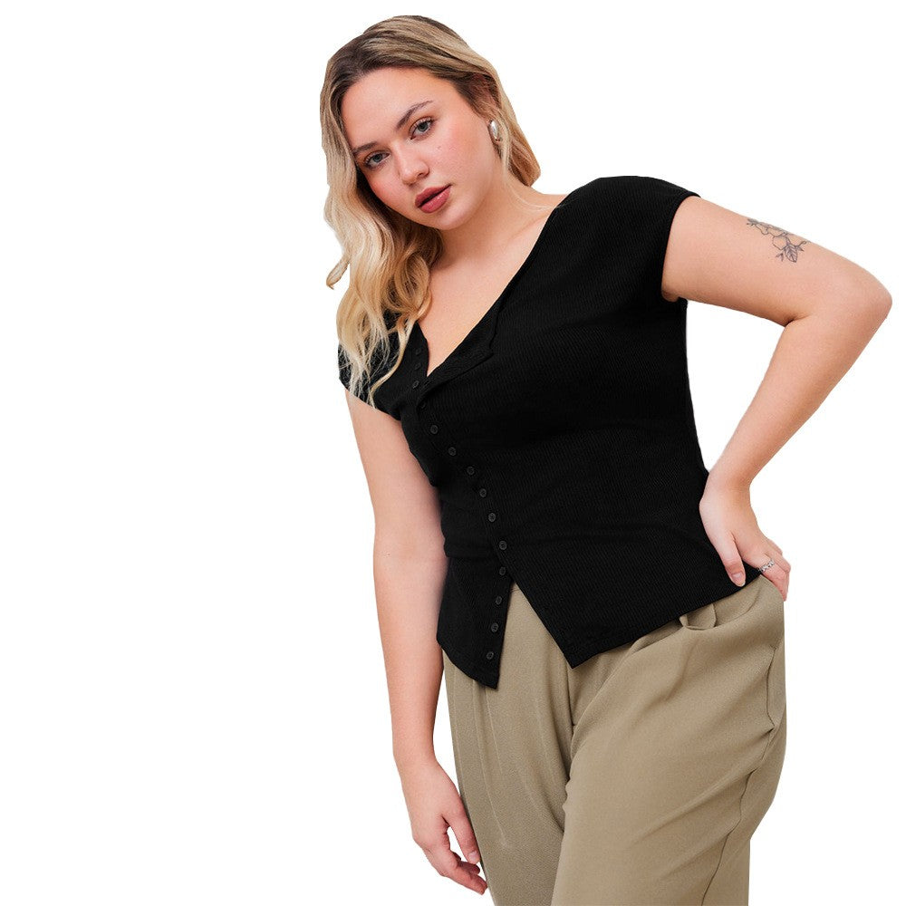 Amoria Slim Fit Diagonal Collar Buttoned Shoulder Tee