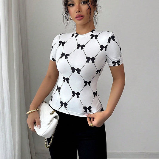 Aurielleon Slim Fit Milk Silk Stretch Tee with Bow Accent