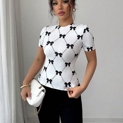 Aurielleon Slim Fit Milk Silk Stretch Tee with Bow Accent