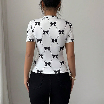 Aurielleon Slim Fit Milk Silk Stretch Tee with Bow Accent