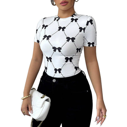 Aurielleon Slim Fit Milk Silk Stretch Tee with Bow Accent