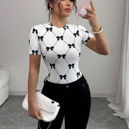 Aurielleon Slim Fit Milk Silk Stretch Tee with Bow Accent
