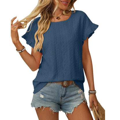 Auriselle Sweet Macaron Petal Sleeve Hollow Knit Tee