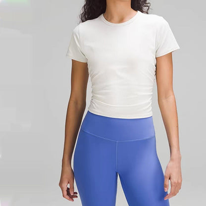 Avenira Stretch Threaded Short Sleeve Cropped Sports Top