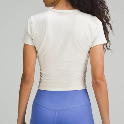 Avenira Stretch Threaded Short Sleeve Cropped Sports Top