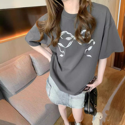 Bravira Loose Fit Bow Graphic Cotton T-Shirt