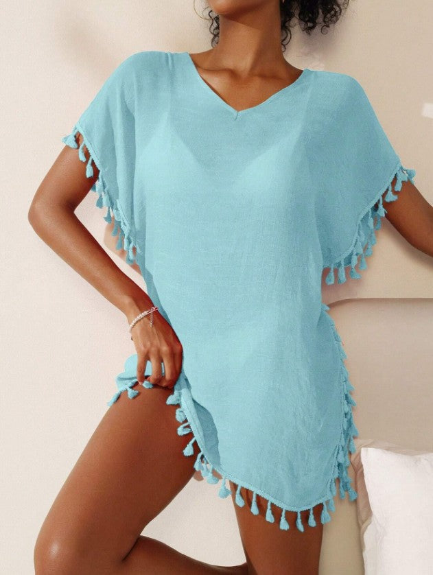Lirayne Casual V-Neck Tassel Short Sleeve Top