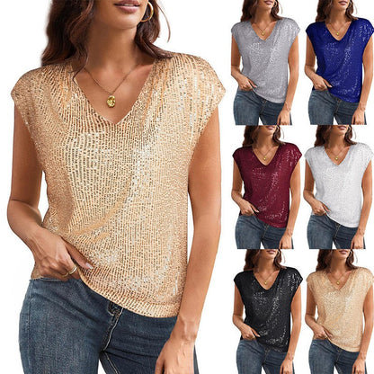 Myralyn V-Neck Sequin Batwing Sleeve Top