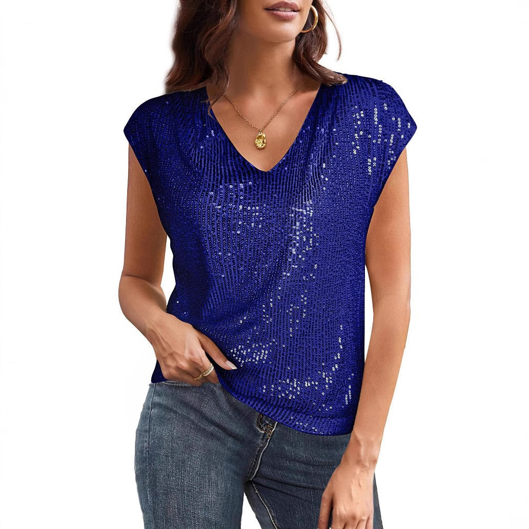Myralyn V-Neck Sequin Batwing Sleeve Top