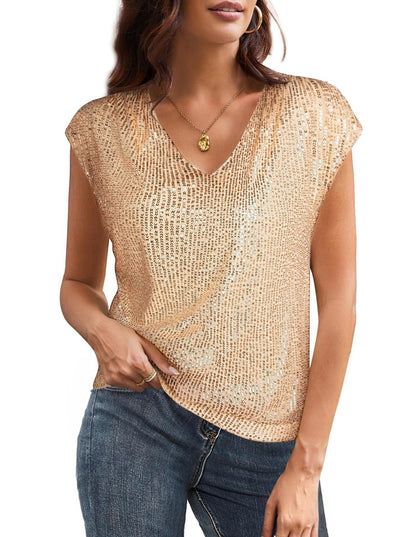 Myralyn V-Neck Sequin Batwing Sleeve Top