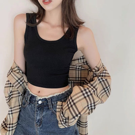 Triselle Ribbed Thread Knit Crop Cami Top