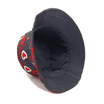 Wyora Retro Dome Crown Heart Print Bucket Hat