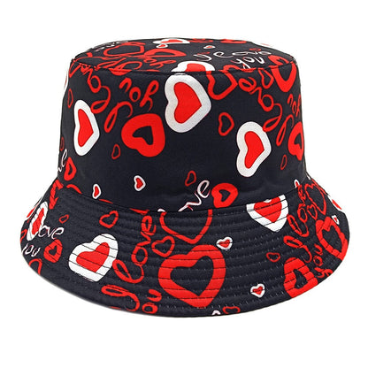 Wyora Retro Dome Crown Heart Print Bucket Hat